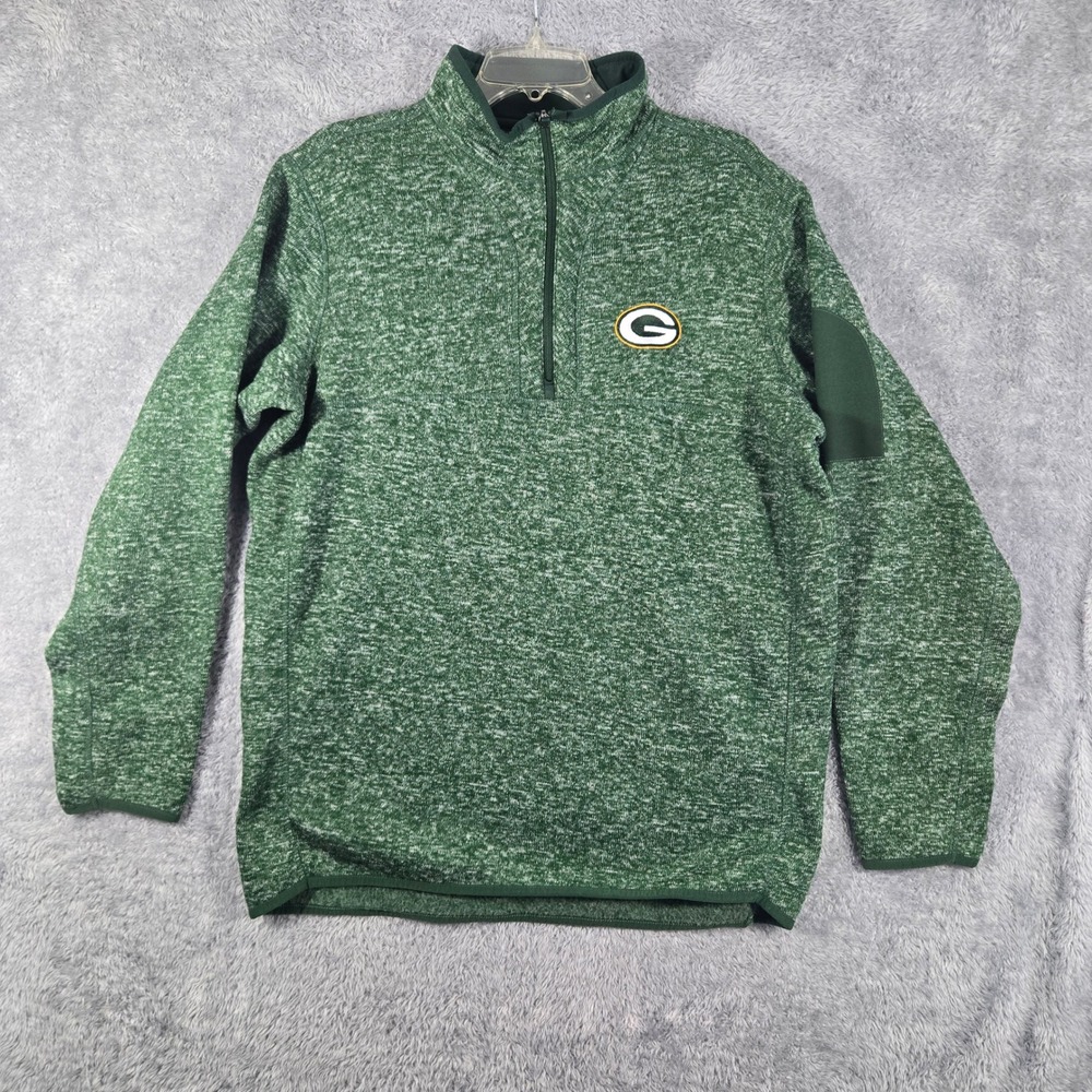 Antigua Green Bay Packers Mens XL Quarter Zip Pullover Green Heather Fleece NFL